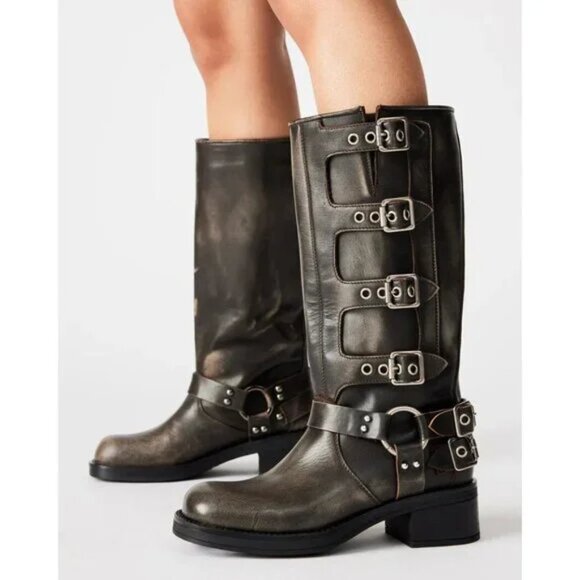 Steve Madden Brocks Distressed Brown Buckle Moto Boots Sz: 9.5 - Picture 1 of 13